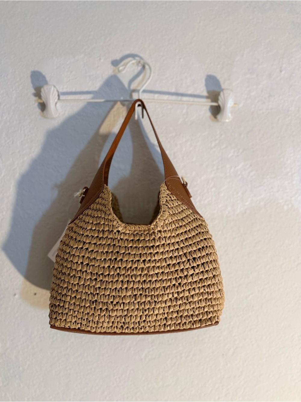 NWT | Univeral Thread - Woven Straw Shoulder Bag | Tan with Brown Trim | OS